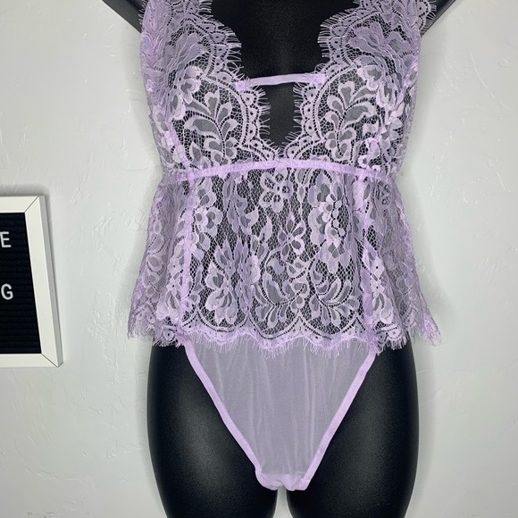Adore Me Light Purple Lace Deep V Teddy One Piece Lingerie Size Large - Picture 4 of 13